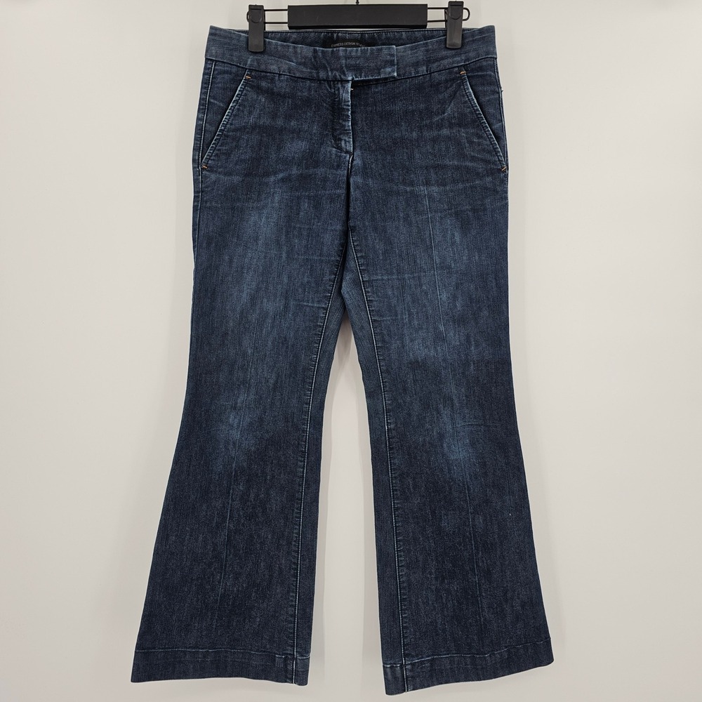 Express Design Studio Dark Wash Wide Leg Stretch‎ Denim Trouser Jeans 2S SHORT